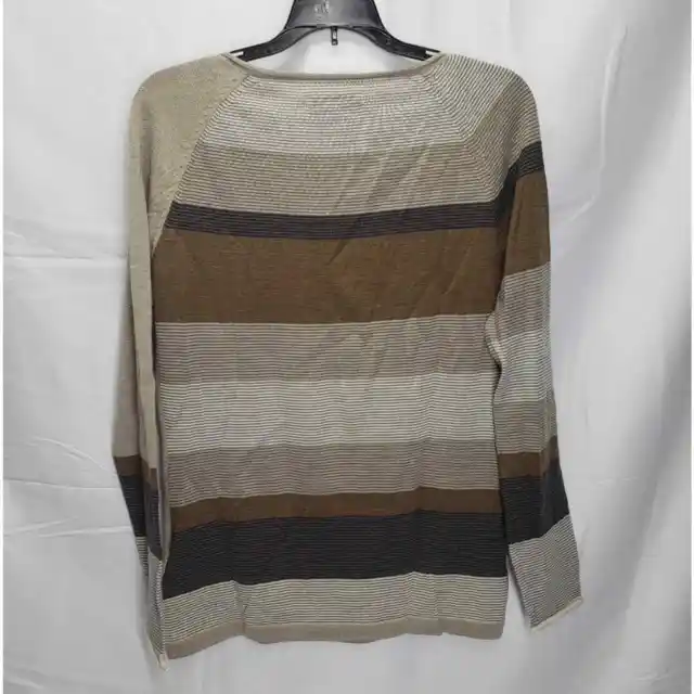 Smartwool scrolling stripe vneck sweater long sleeve merino wool blend tan L 2