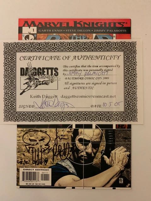 The Punisher #1 Marvel Knights (VG) SIGNED BY JIMMY PALMIOTTI w/ COA Garth Ennis