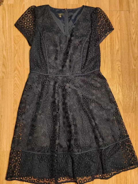 Womens Talbots Navy Blue Crochet Lace Overlay Size 12P Dress