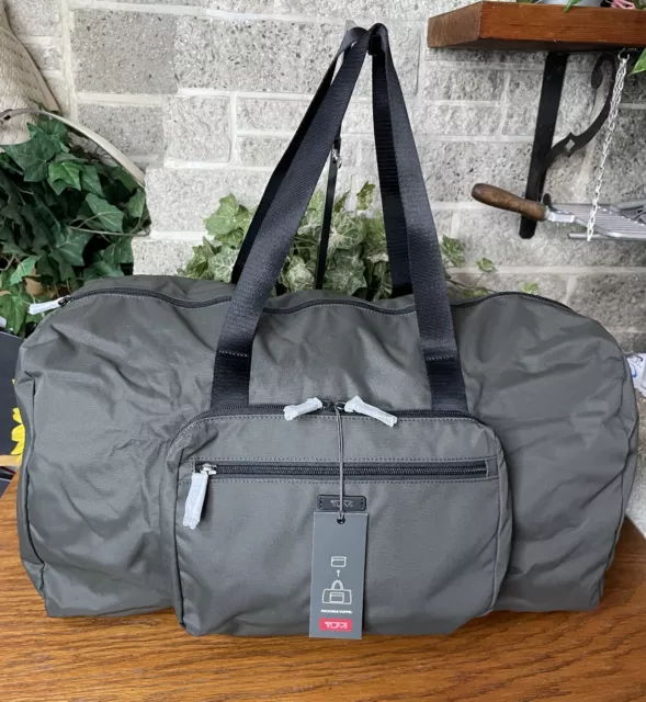 Nwt Tumi Grey Packable Duffle Foldable Duffel Tote  Bag Travel Carryon Luggage