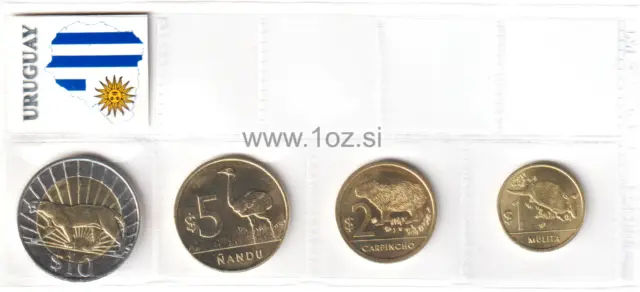 URUGUAY SET 2011 / 2012 - 4 coins ( 1, 2, 5, 10 PESOS ) ANIMAL MOTIFS * UNC