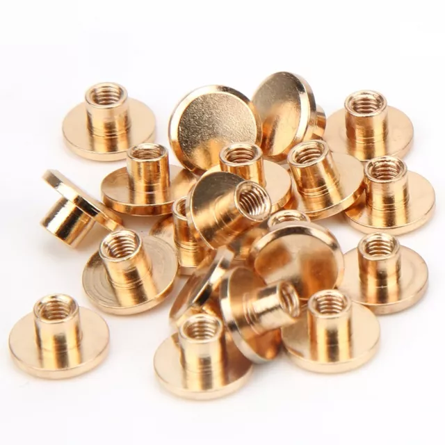 (Gold)50 Sets Brass Flat Head Studs Screws 6.5mm Leather Craft Rivets Nail