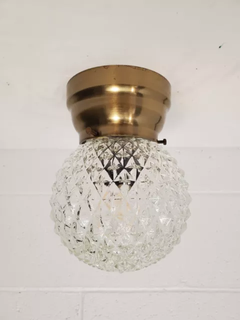Vintage Mid Century Modern Art Deco Fixture Flush Mount Globe Hobnail 1960s