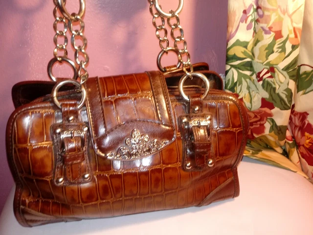 BROWN M.C. Marc Chantal Embossed Croc LEATHER Shoulder Bag Handbag Purse