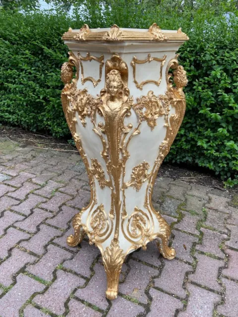 Italian Baroque style Cream with gold Pedestal/Column with Top. Single pc.