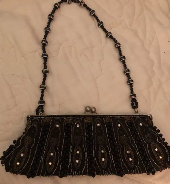 BEADED Sequin Purse Clutch Evening Handbag Black Formal