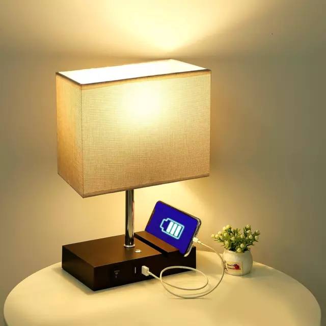 USB Table Lamp,Touch Control Bedside Lamp with 2 Fast Charging USB Ports,Grey 2