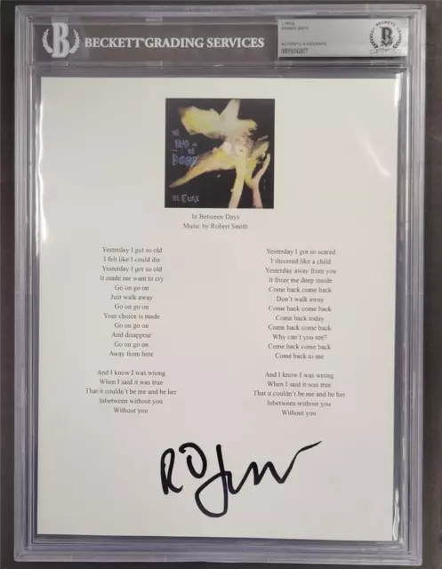 Robert Smith signed The Cure InBetween Days 8.5x11 Song Lyric Sheet Beckett BAS