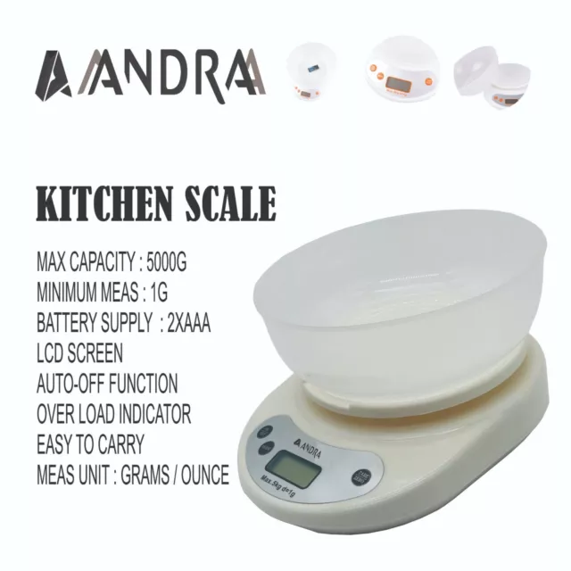 ANDRA - Báscula de cocina Balanza Digital Precisión a 1g - 5KG