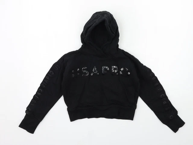 USA Pro Girls Black  Cotton Pullover Hoodie Size 9-10 Years  Pullover