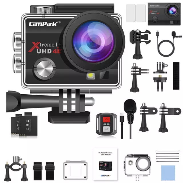 Campark Action Camera 4K WiFi Ultra HD Sports Cam Waterproof 170° Remote Control