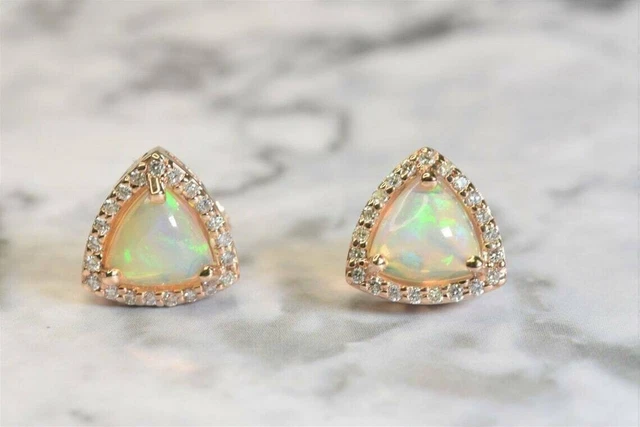 4.00Ct Trillion Simulated Fire Opal Diamond Halo Earrings 14K Yellow Gold Plated