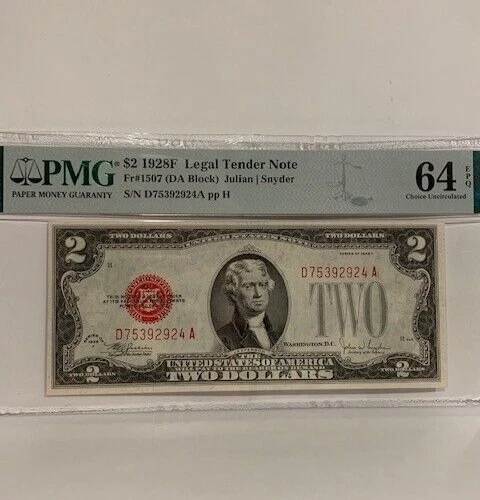 1928 F  Series  $ 2  Red  Seal  Legal  Tender  Note  - Pmg 64  Epq