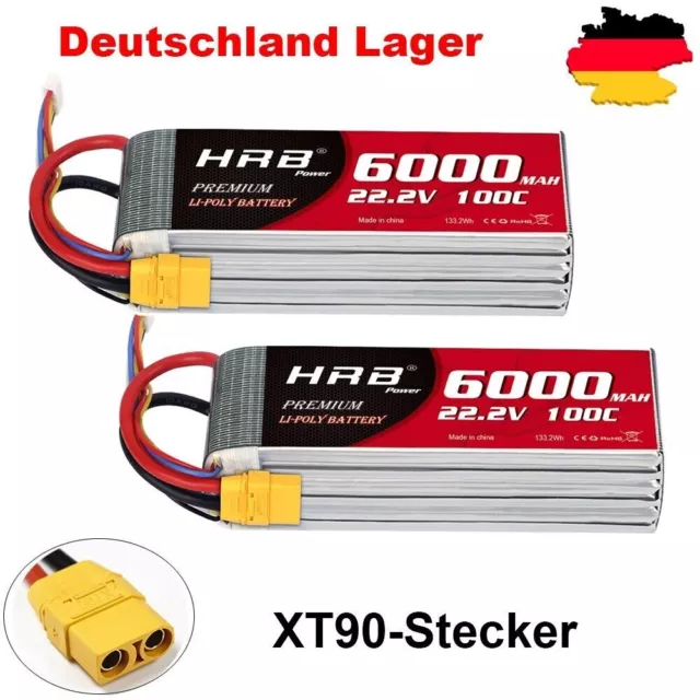 2x HRB 22,2V 6S 6000mAh XT90 100C LiPo Batterie für RC Drohne Flugzeug Auto Akku