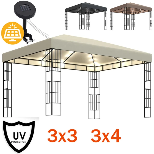 Solar LED Pavillon Festzelt 3x3 3x4 Partyzelt Pavillion Garten Gartenpavillon
