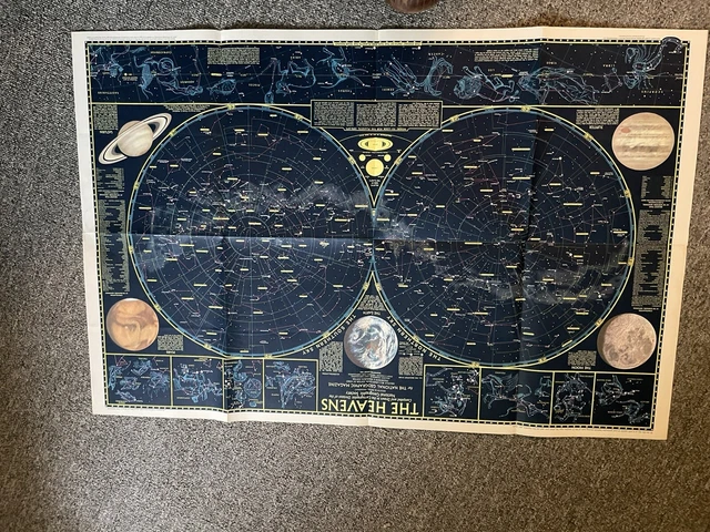 Vintage Map of the Heavens National Geographic Heavens Wall Map - 30.5 x 22.7