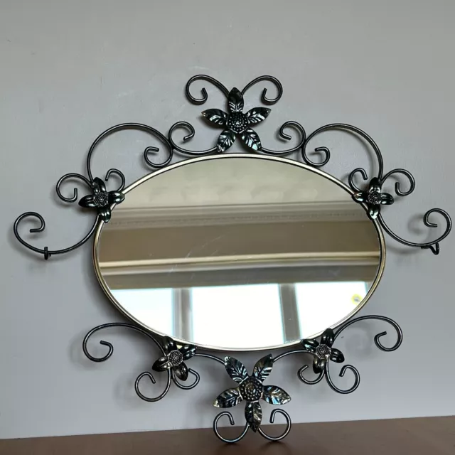 Vintage Mid Century Wall Mirror with Floral Metal Frame