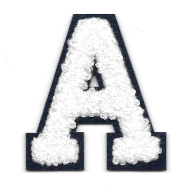Varsity Athletic Letter A Patch Chenille White on Navy Blue Felt Iron on Sew on