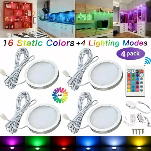 4X LED Kitchen Under Cabinet Lights Kit Cupboard Shelf Counter Display Puck Lamp