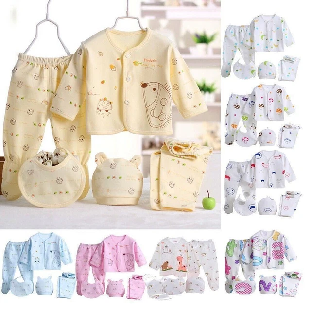 Set 5 pezzi cappello a maniche lunghe ospedale neonati bambini bambine set abiti bavaglino 2