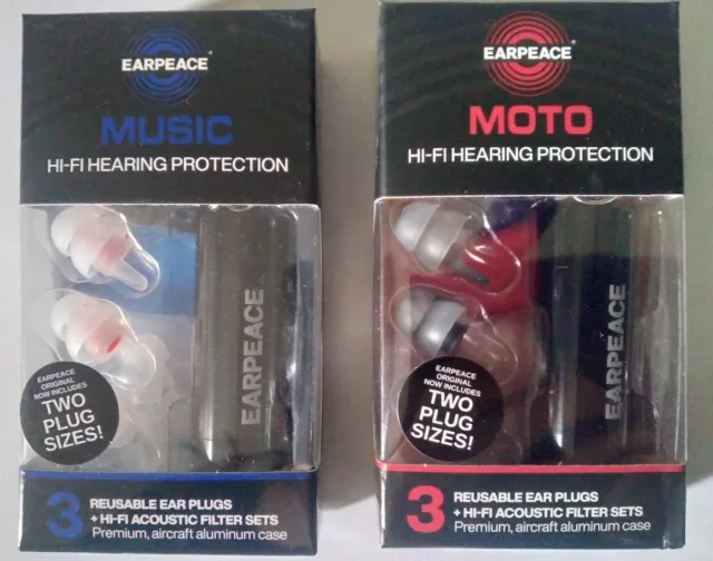 Earpeace High Fidelity Earplugs Ear Protection Plugs Moto Music 2 sizes per pack