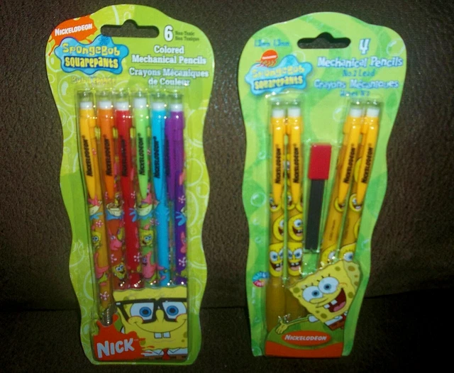 SPONGEBOB SQUAREPANTS MECHANICAL PENCILS LOT 6 Colored + 4 No. 2 w