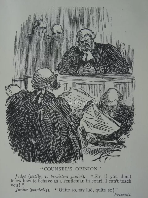 Barrister Law Wig & Gown JUDGE TO COURT JUNIOR - COUNSEL'S OPINION c1909 Cartoon