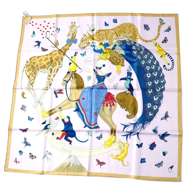 22Ss Made In France Hermes CARRES 90 Story Scarf Silk 100 Lavender Box Tagged
