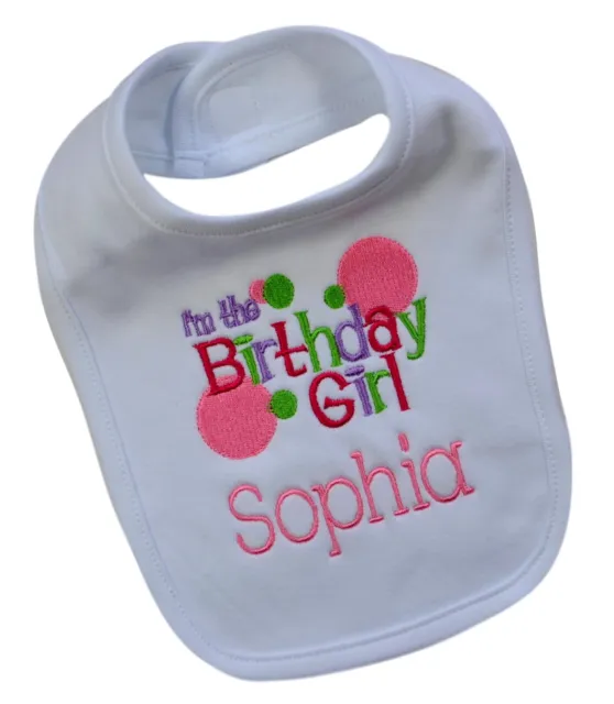 Pechera de primer cumpleaños para bebé niña con nombre bordado personalizado 100% algodón