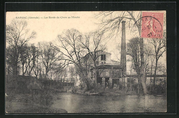 CPA Barsac, Les Bords du Ciron au Moulin 1907