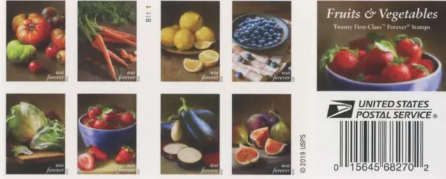 Us Scott 5485 - 5493B Booklet Of 20 Fruits And Vegtables Forever Stamps Mnh