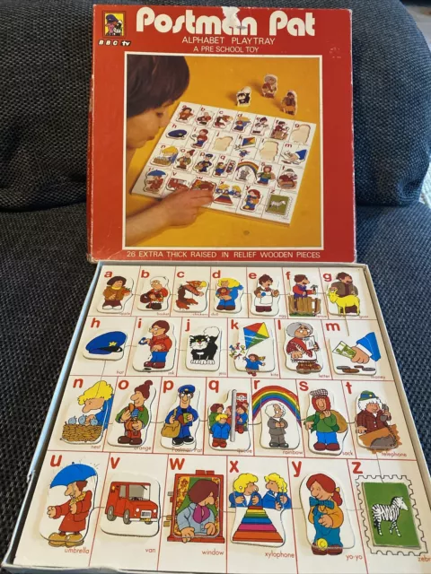 Vintage 1982 Postbote Pat Alphabet Spieltablett Vorschule Spielzeug Puzzle komplett