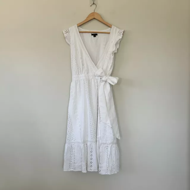 J. Crew White Allover Eyelet Midi Wrap Dress White Cotton Ruffle Dress