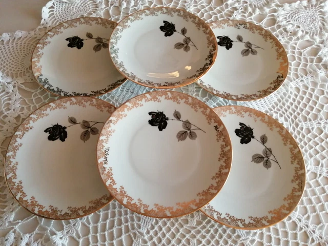 6 ASSIETTES PLATES En Porcelaine De Limoges Bleu Et Or EUR 85,00 - FR