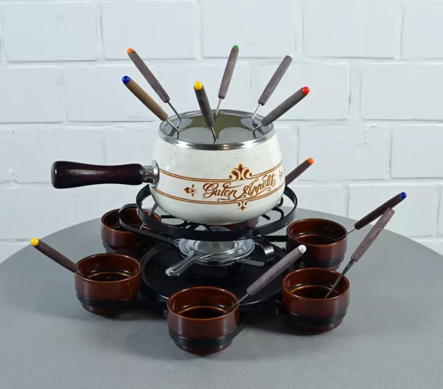 Fondue antigua - juego para 6 personas completo con plato tazas tenedores cuchara etc. 3