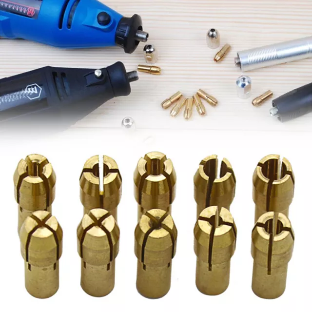 10 x Brass Drill Chuck Collet Set For Dremel Rotary Tools Adapter 0.5mm-3.2mm