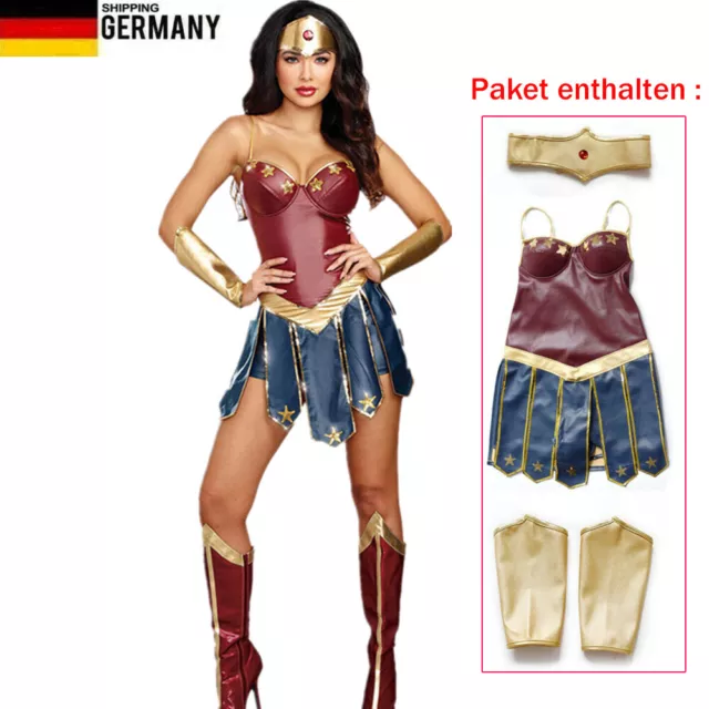 Damen Superheldin Wonder Woman Korsett Held Halloween Kostüm Kleid