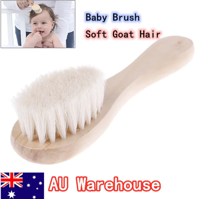 1X Eco-Friendly Comfortable Baby Goat Hair Brush Wood Comb for Newborns Toddl CA