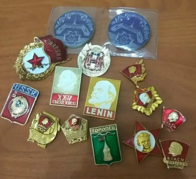 Lot Of 15 Different Vintage USSR Pins!!!