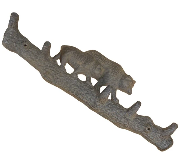 Cast Iron Mother Bear & Cub Rustic Wall Coat Rack Cabin Lake House Room Decor