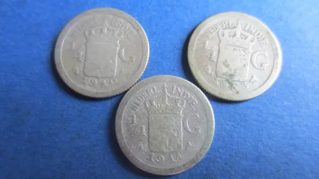 Néerlandais Inde Argent 1/4 Florins 1910, 1913, 1914 IN S