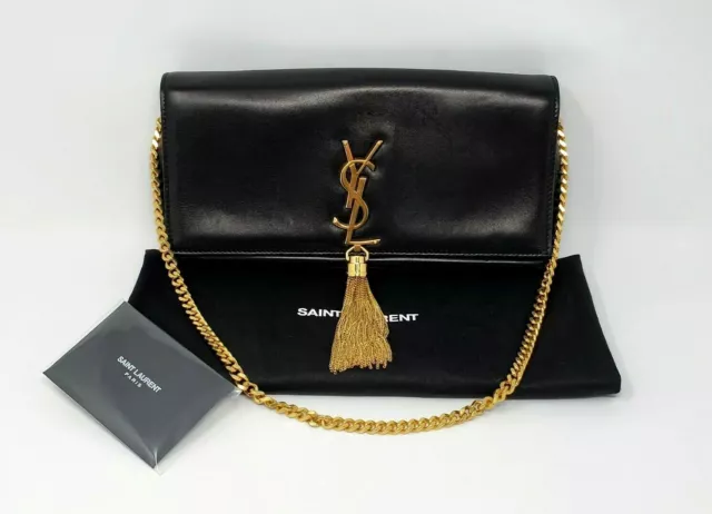 Stunning!* YSL Saint Laurent Kate 99 Gold Tassel Bag Shoulder Bag  Black&Gold NWT