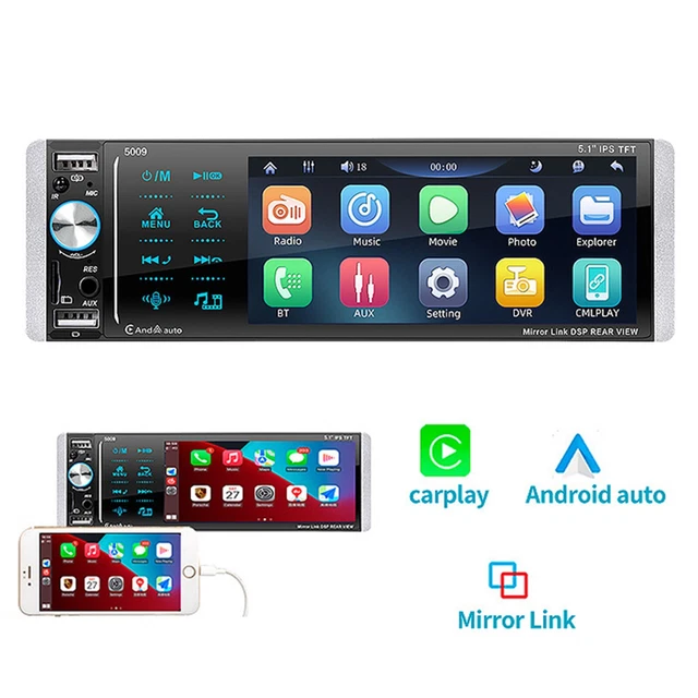 Single 1 Din Car Stereo Radio MP5 Player Bluetooth 5.1in Touch Screen Carplay FM