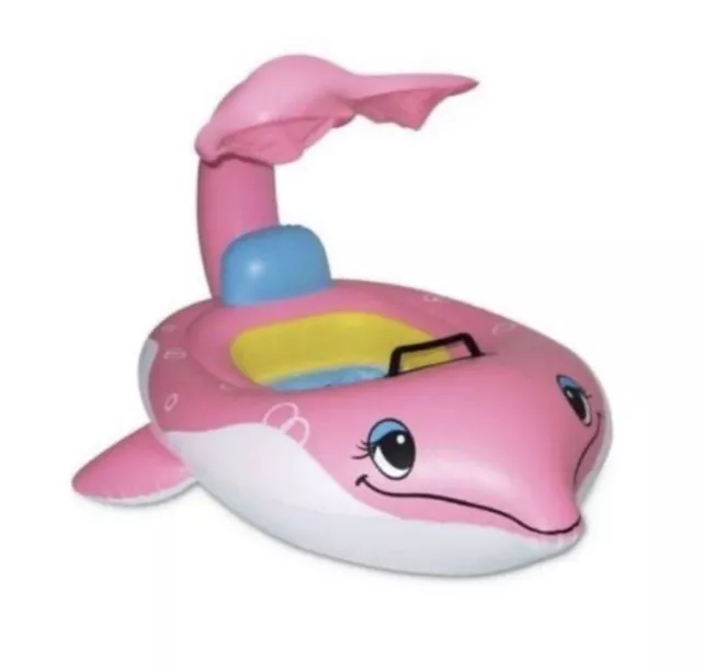 Dolphin Inflatable Baby Swim Float Blowup Canopy Sit In Pool Fun