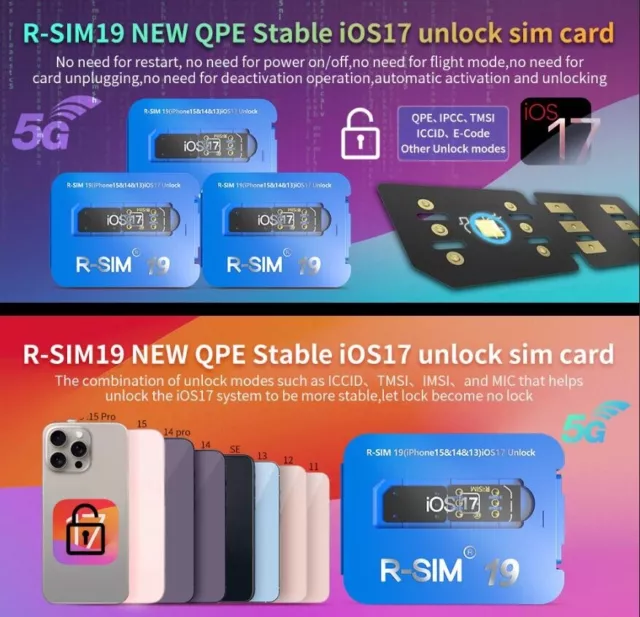R-SIM19 NEW QPE Stable Unlock SIM Card For iPhone 15 Plus 14 13 Pro Max 12 IOS17