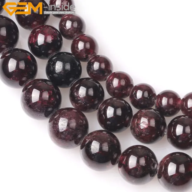 Natural Gemstone Round Dark Red Garnet DIY Beads For Jewelry Making 15" Big Hole