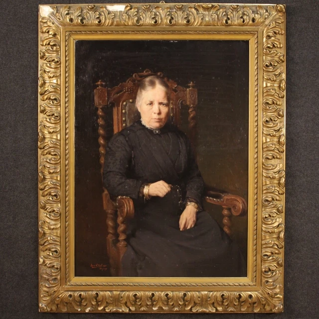 Retrato de mujer estilo antiguo firmado oleo sobre lienzo pintura cuadro