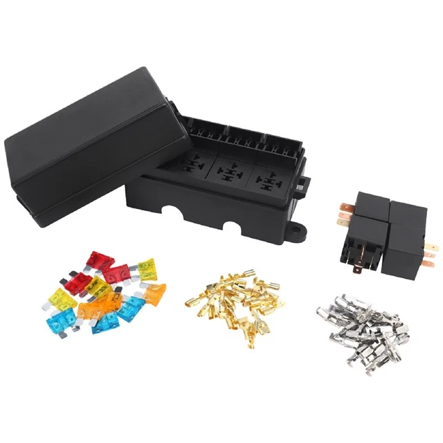 12 Way Blade Fuse Holder Box with Flat Plug and Fuse 4PCS 4Pin A3J1
