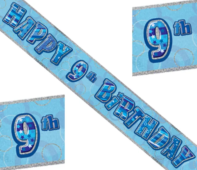 2 Stück Folien Banner zum 9. Geburtstag Blau Glimmer  HAPPY BIRTHDAY 360 cm