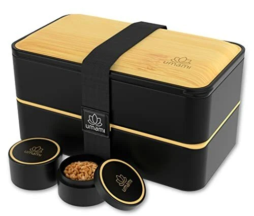 Lunch Box Bento Japonaise 2 étages Avec Couverts En Bois - Hermétique, Micro-ondable Et Zéro Déchet